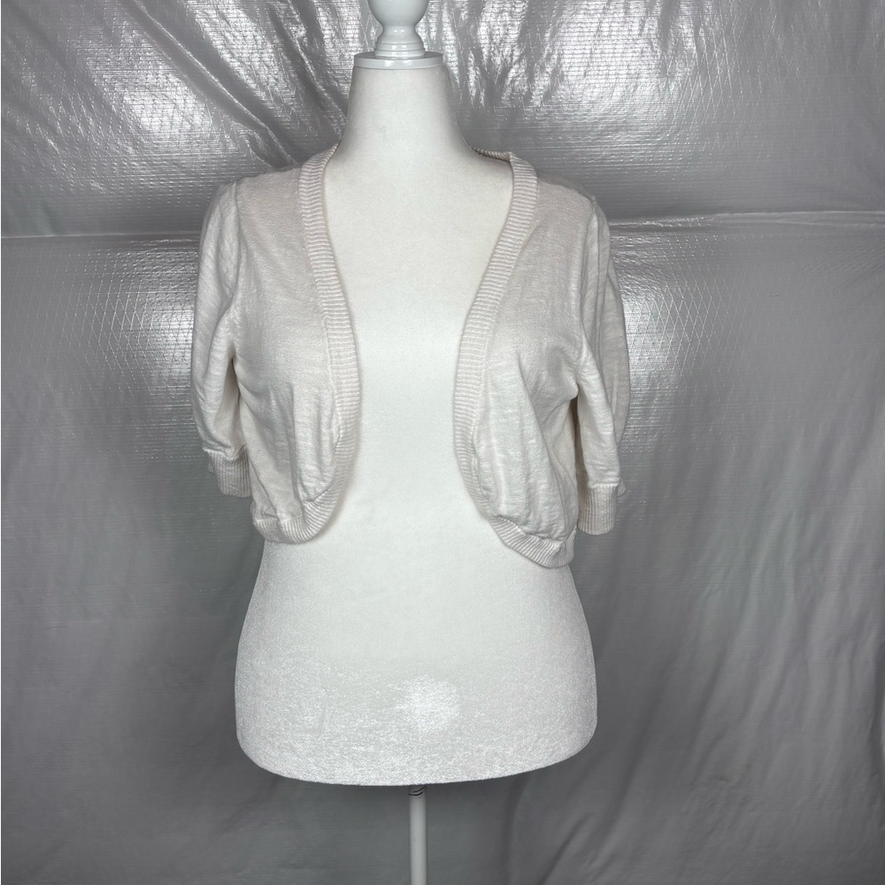 Lane Bryant Off White Cotton Shrug / Cropped Open-Front / Size 18/20 / Plus